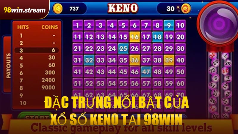 Đặc trưng nổi bật của Xổ Số Keno tại 98win